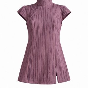 Super Mini Dress – Dusty Rose with Burgundy Stripes